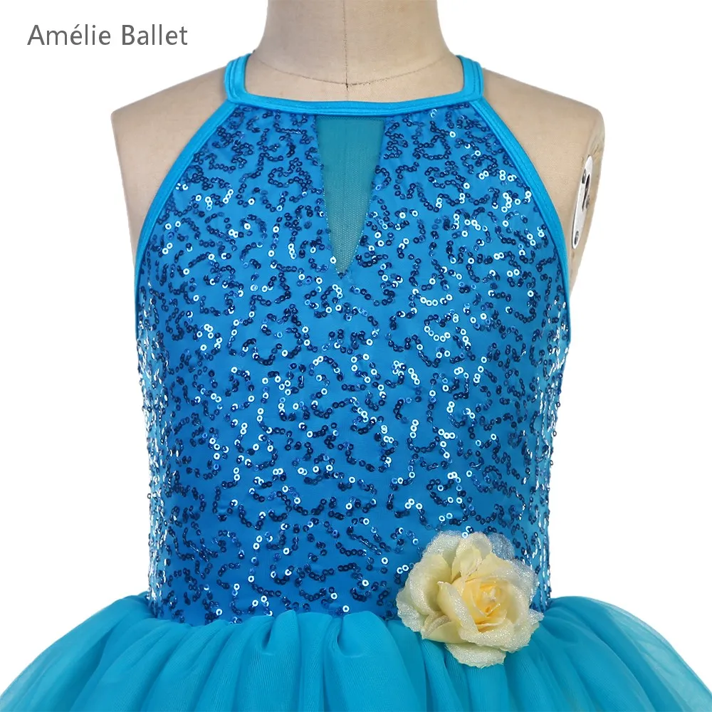 25121 Nieuwe Ballet Kostuums Meer Blauw Pailletten Spandex Top Lijfje Ballet Tutu Kids Stage Performance Ballet Kostuum tutu