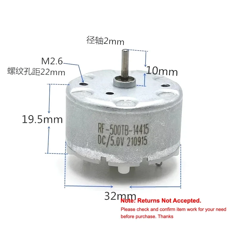 Miceo RF-500TB-14415 Electric Motor DC/5.0V 3000RPM Micro 32mm Spindle Motor for CD Player Sprayer Machine Sweeper Robot Radar