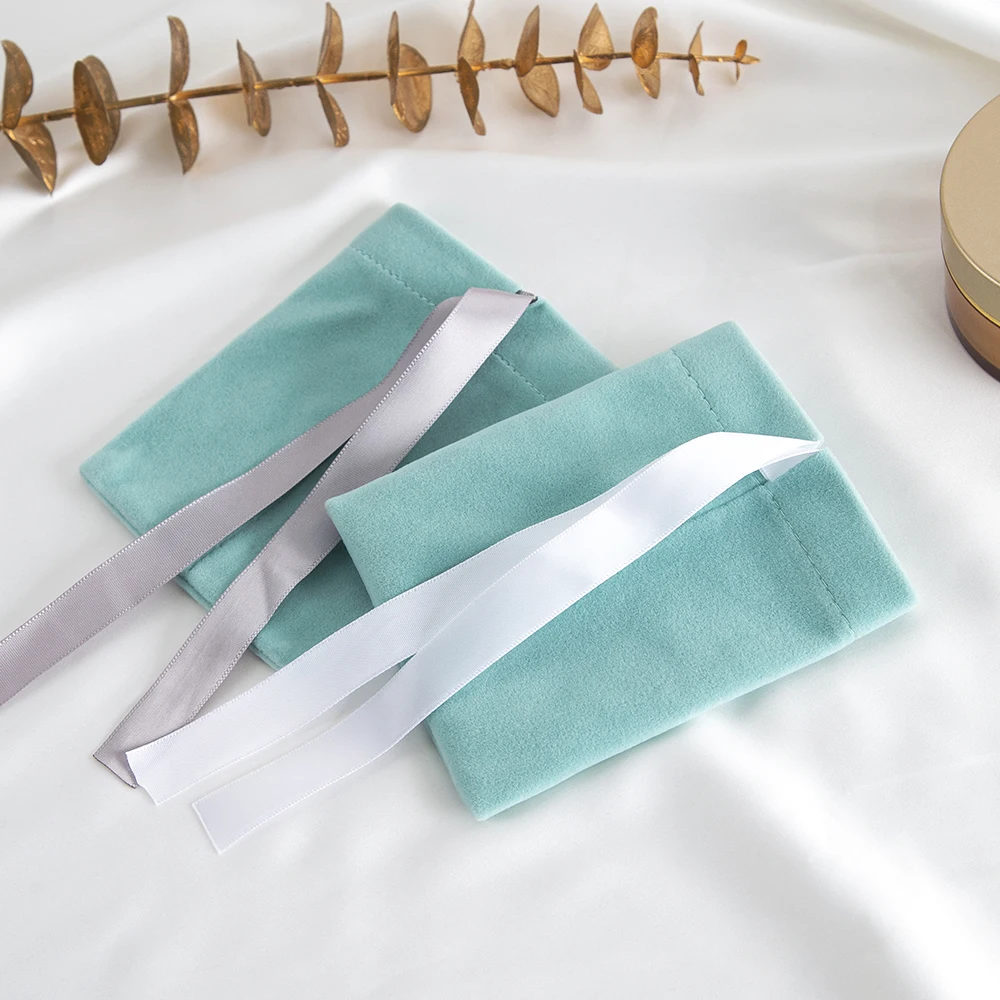 10 stücke grüner Schmuck Samt Tasche Band Bowknot Beutel Geschenk Display Verpackung Lagerung Hochzeit begünstigt Reise Süßigkeiten Kordel zug Tasche – Detail 5