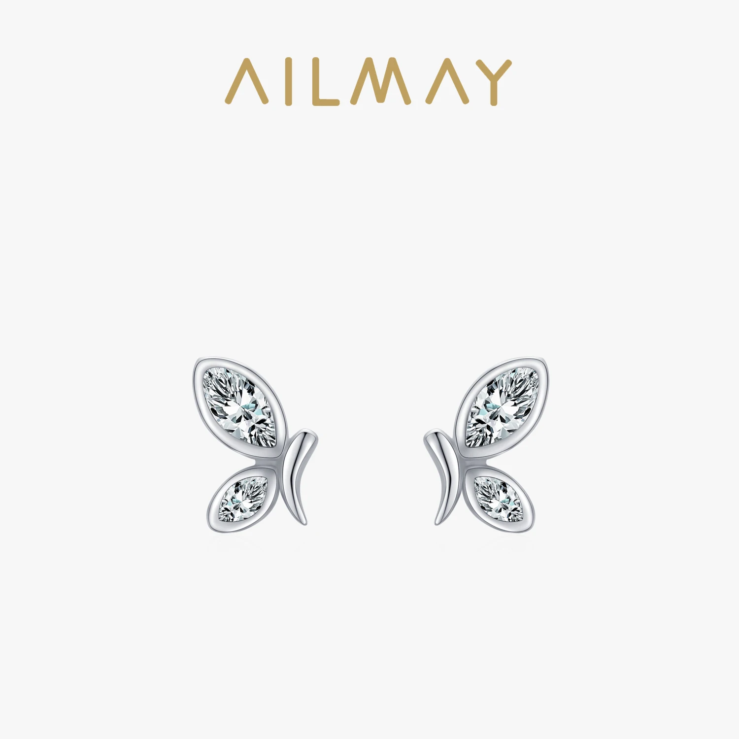 Ailmay top kwaliteit echt 925 sterling zilver mooie charme vlinder oorknopjes mode clear cz stud oorbel voor vrouwen sieraden