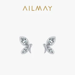 Ailmay Top Quality Real 925 Sterling Silver Lovely Charm Butterfly Stud Earrings Fashion Clear Cz Stud Earring For Women Jewelry