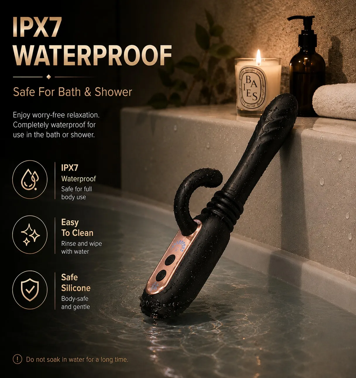Rechargeable vibrator feature image with long-lasting battery life and quiet operation detail