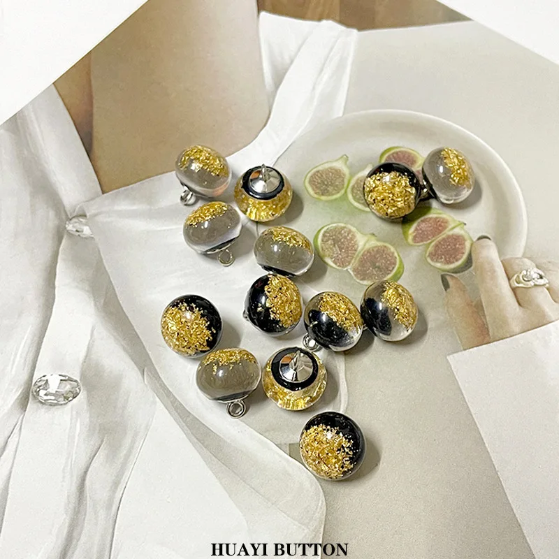 CLYAIYLC 10 decorative button transparent gold foil metal bottom Chinoiserie shirt button for sewing