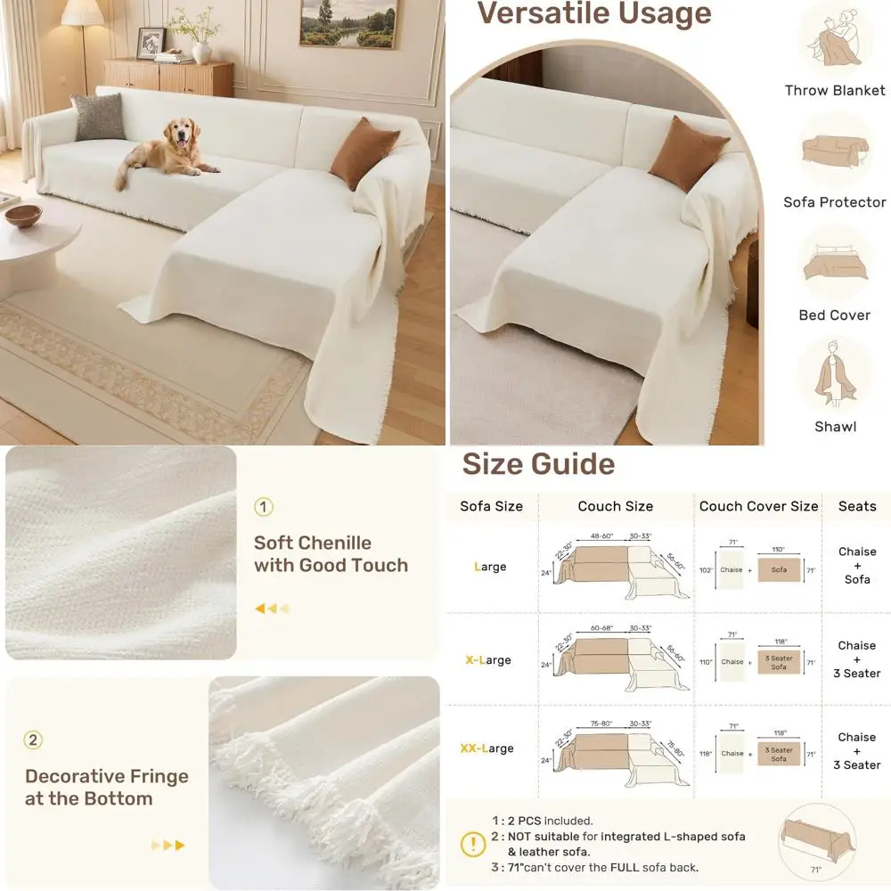 

Pet-Friendly Washable L-Shaped Couch Covers, 2-Piece Sectional Sofa Blankets for Dogs, Fur Protection Slipcovers