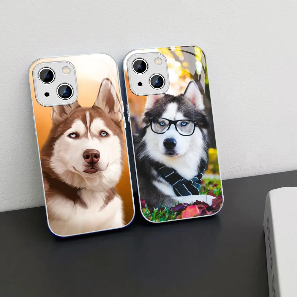 Husky animal Mousepad Tempered Glass For iphone 14 13 12 11 Pro Mini XS MAX 14Plus X XS XR Fundas