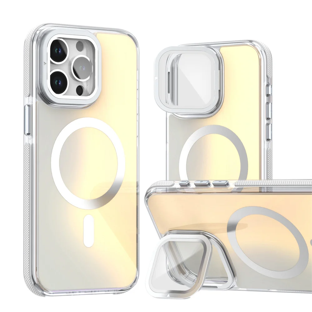

Lens Folding Stand Laser Gradient Magnetic Phone Case For iPhone 17 16 15 14 13 12 Pro Max For Magsafe Wireless Charging Cover