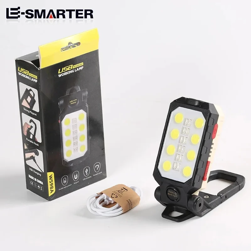 COB Magnetic Work Light Strong LED Flashlight Rechargeable Camping Waterproof Emergency Folding Floodlight With Power Display