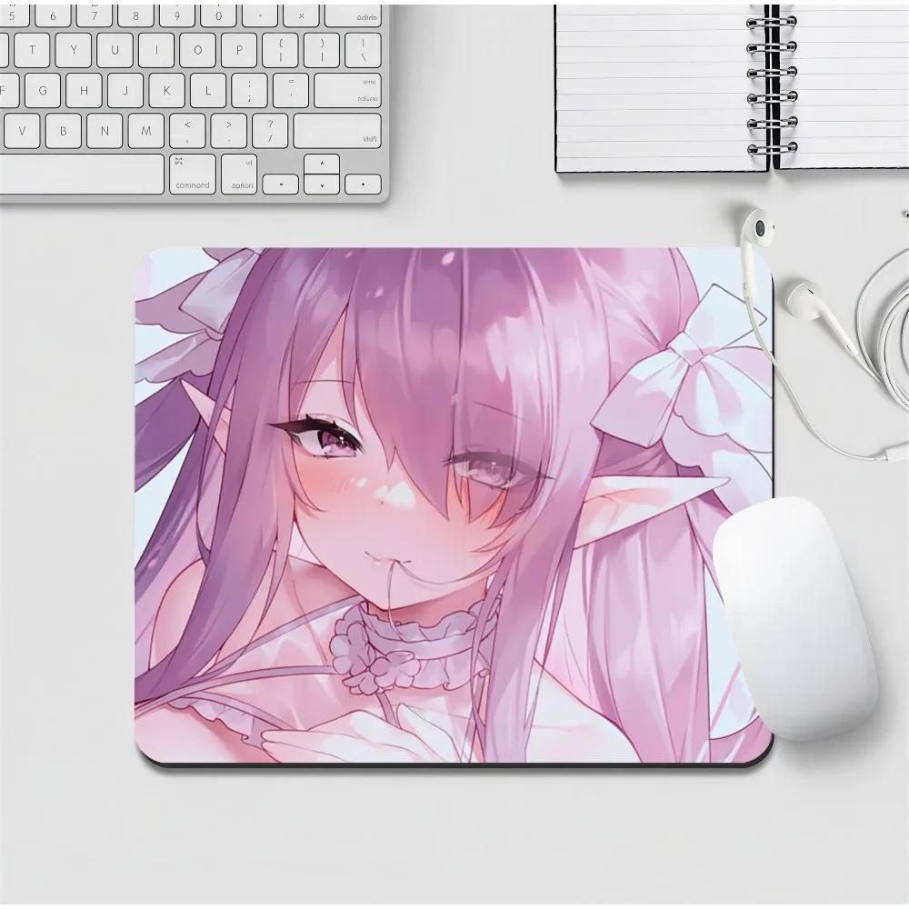Gaming Mouse Pad,Small Square Desk Mat,Anti-slip Rubber Base,Stitched Edges,Pink Tone Two Tone Hair Devil Anime Girl Print