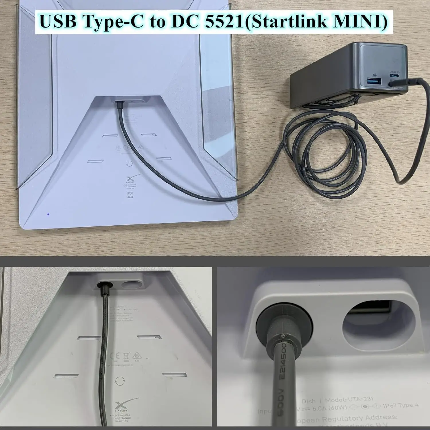 

6.5FT Starlink Mini USB C to DC Power Cable USB Type-C Input to Waterproof Barrel Jack Charging Cord for 65W+ PD Source