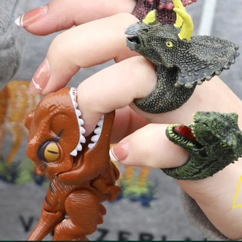 31BB 6Pcs Finger Puppets Rings Simulated Dinosaur Wildlife Rings Educational Hand Toy