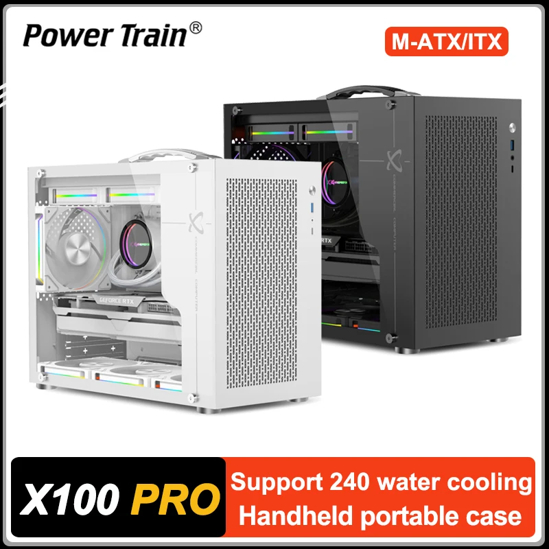 

Power Train X-GAMERX X100 Pro MATX Case Type-C MINI Portable Handheld Desktop Game Computer Chassis Support 240 water cooling