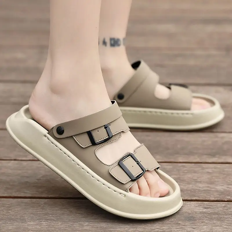 Mens Beach Sandals Open Toe Non Slip Flip Flops EVA Cushioning Slides Water Shoes for Pool Shower Garden Travel