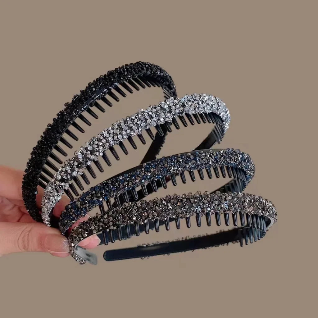 4 ピース/1 セット歯弾性ヘッドバンド女性のための光沢のある高級ヘアフープ甘い髪飾るクリスタルヘッドバンドノンスリップヘアバンド