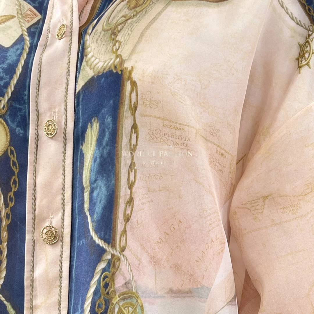 

Pink Blue Floral Print Long Sleeve Blouse Tops and Pant Set 2025 New Design