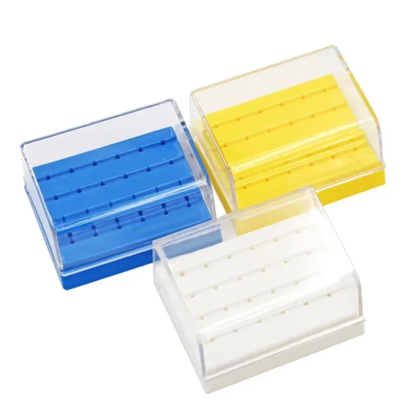 24 Holes Plastic Dental Bur Holder Disinfection Carbide Burs Block Drills Case Box Blue/White/Yellow for Dentist Lab Equipment