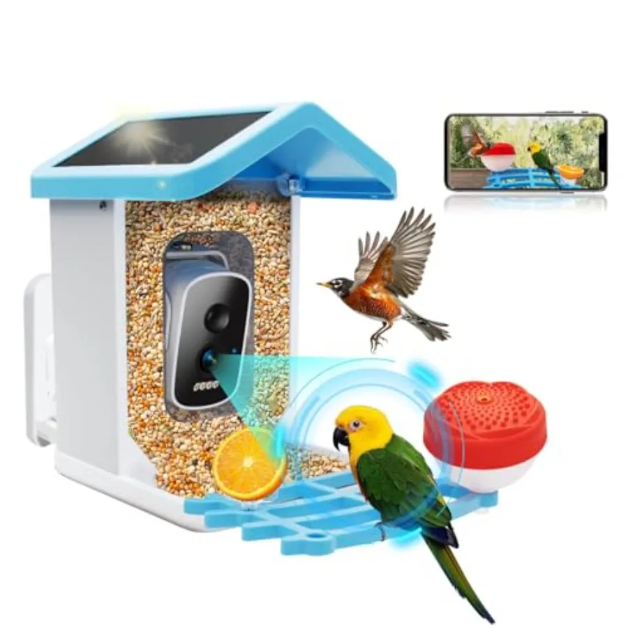 

Smart Bird Feeder with Camera 1.5L 4K HD AI Identification Bird Watching Camera with Solar Powered Ideal Gift for Mom