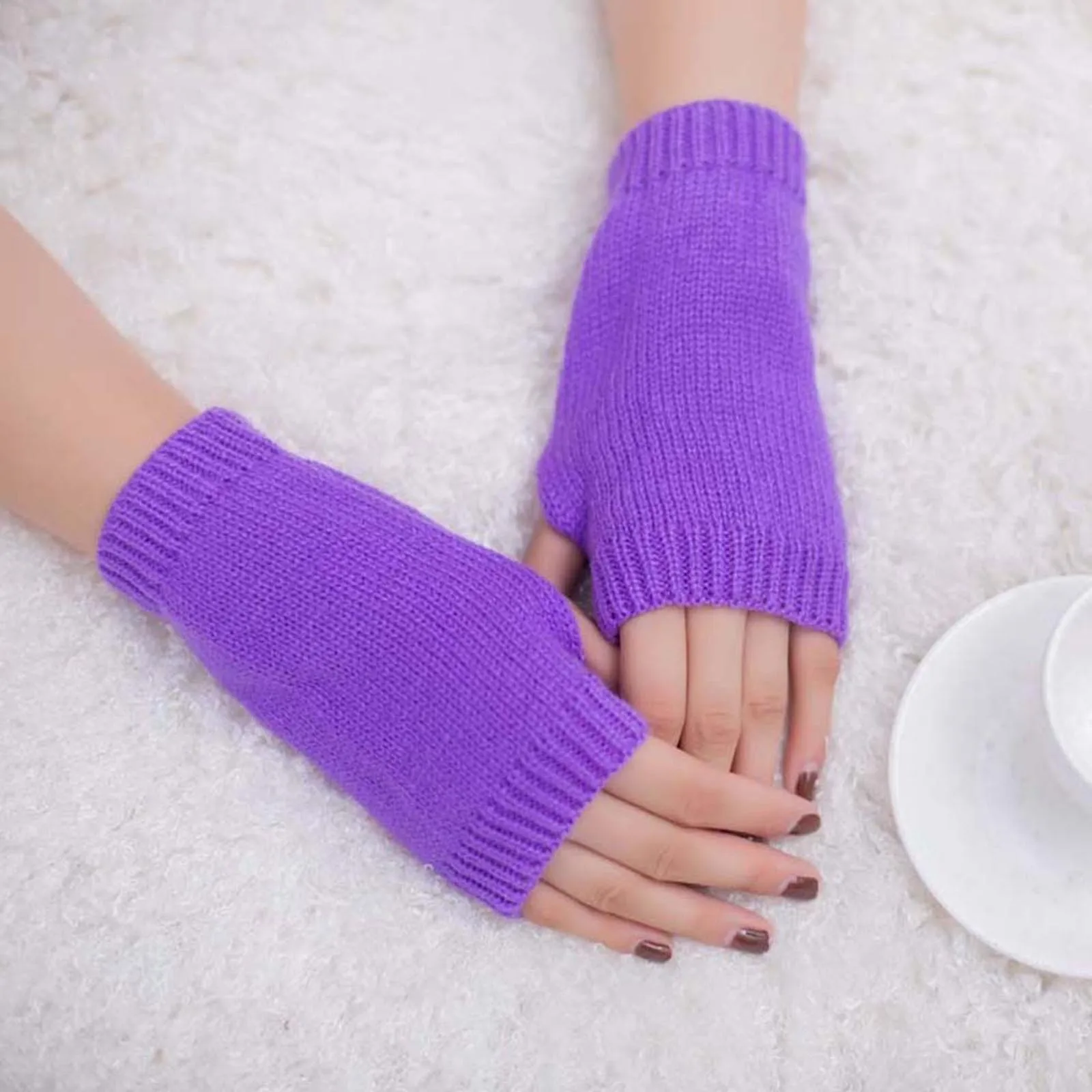 

1Pair Short Fingerless Gloves Autumn Winter Women‘s Knitted Mitten Warmer Arm Sleeve Casual Soft Girl’s Goth Clothes Punk Glove