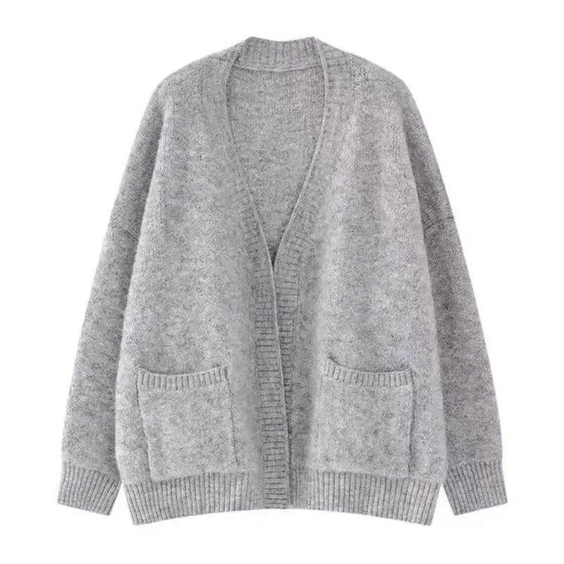 Women Spring Autumn Winter 2023 Sweater Cardigan Coat Very Immortal Gray French Vintage Japanese Lazy Top Loose Outer Wear