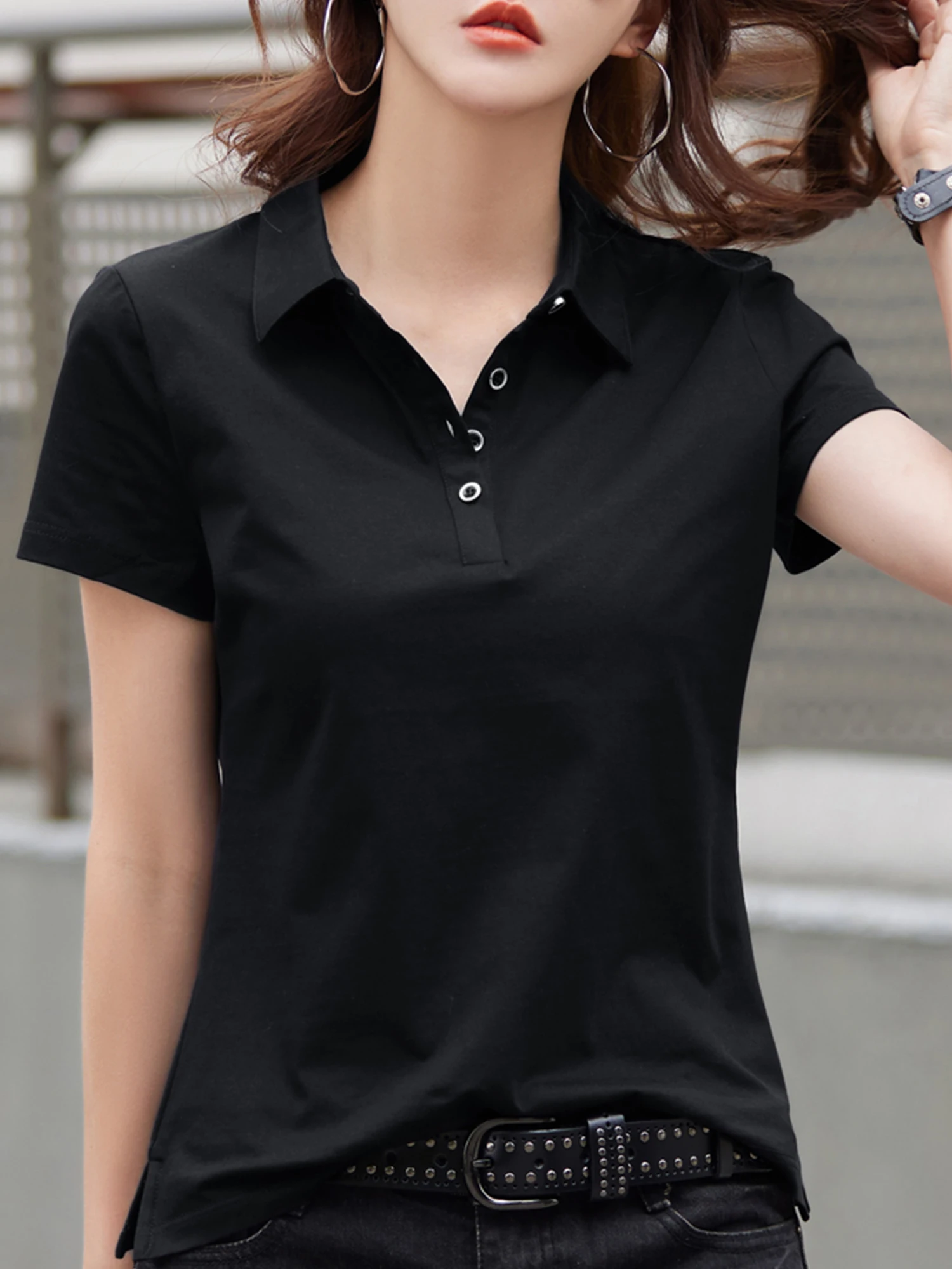 Camisa POLO de color liso para mujer