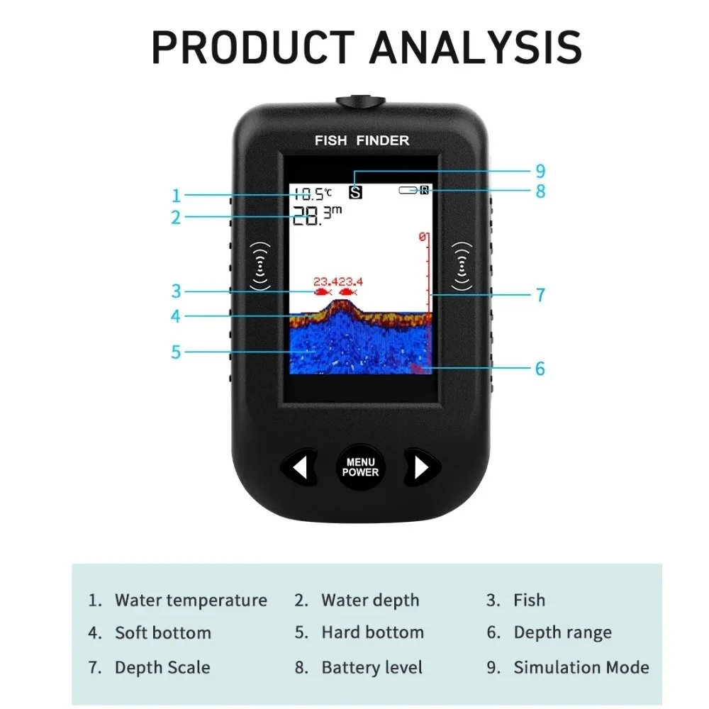 45 Degrees XF03 Fish Finders 100M Depth Wire Design Portable Sonar Finders Waterproof Depth Detection Sonar Fish Finder - Image 4