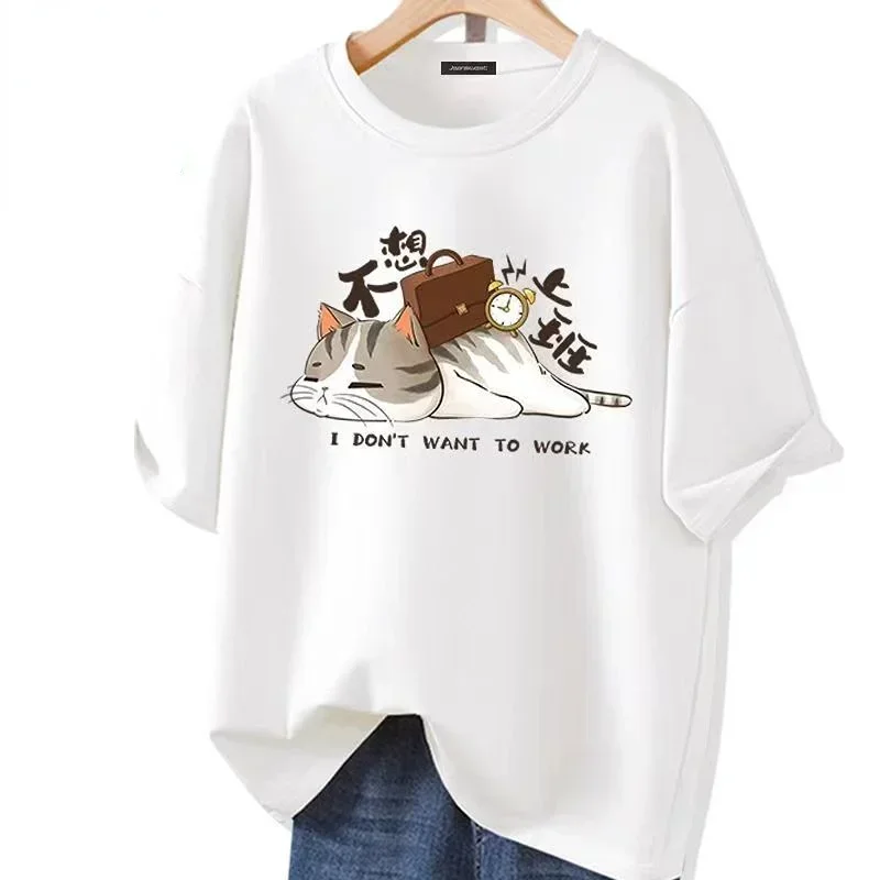 เสื้อยืดผู้หญิงไซส์ใหญ่ ลายกราฟิก แขนสั้น เสื้อผ้าทรงหลวม สวมใส่สบาย นุ่ม ระบายอากาศได้ดี เหมาะสำหรับเล่นกีฬากลางแจ้ง