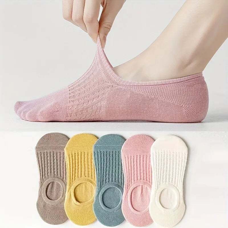 5 Pairs Invisible Mesh Socks, Comfy & Breathable Low Cut Ankle Socks, Women's Stockings & Hosiery