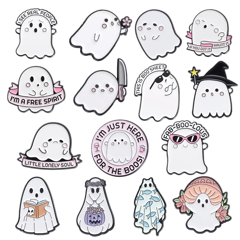 Fab-Boo-Lous Enamel Pins Custom Boo-Sheet Halloween Spooky Brooches Lapel Badges Cartoon Cute Ghost Jewelry Gift for Friends