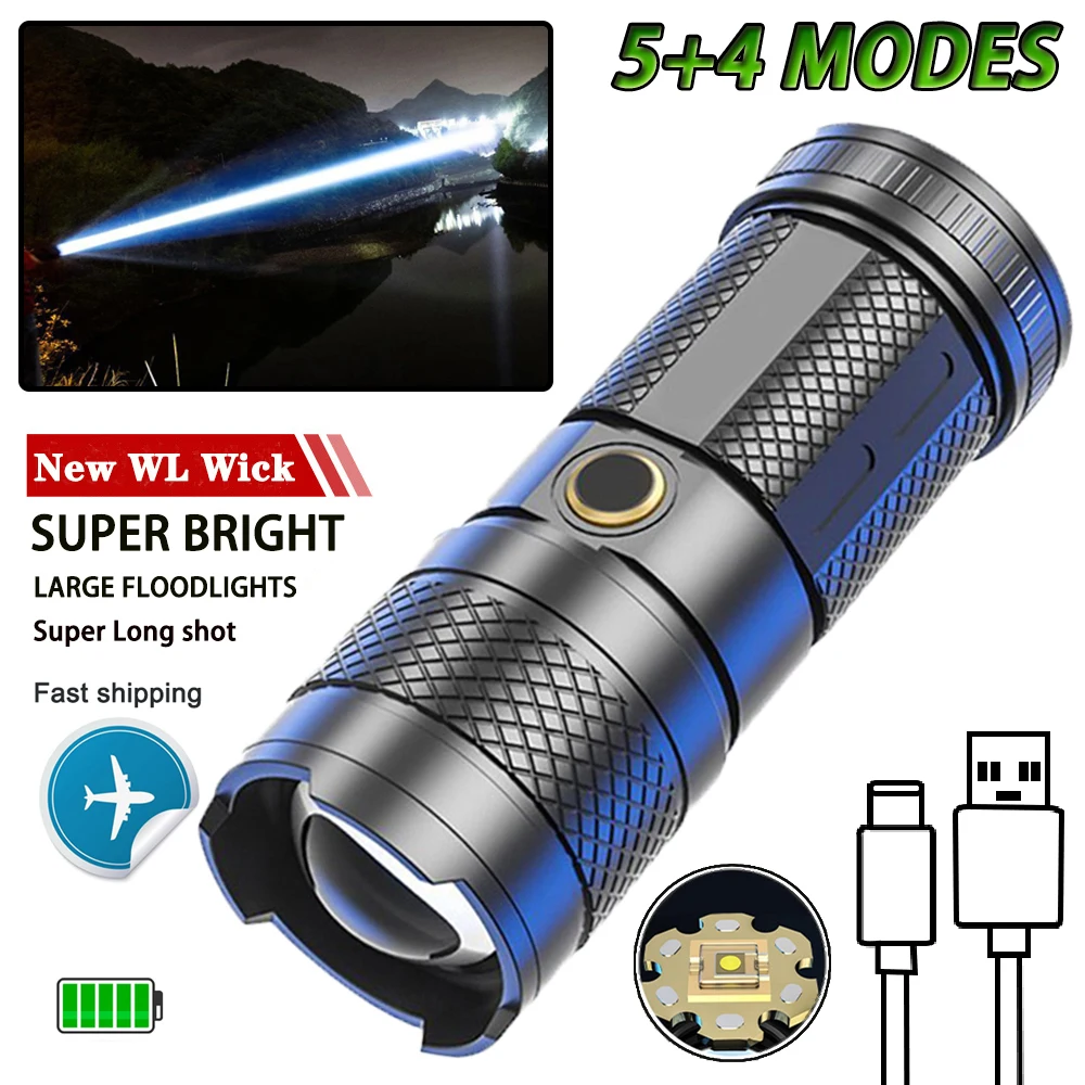 USB Rechargeable LED Flashlight High Lumens Tactical Torch 9 lighting modes Waterproof Outdoor Camping Riding Hiking Lantern