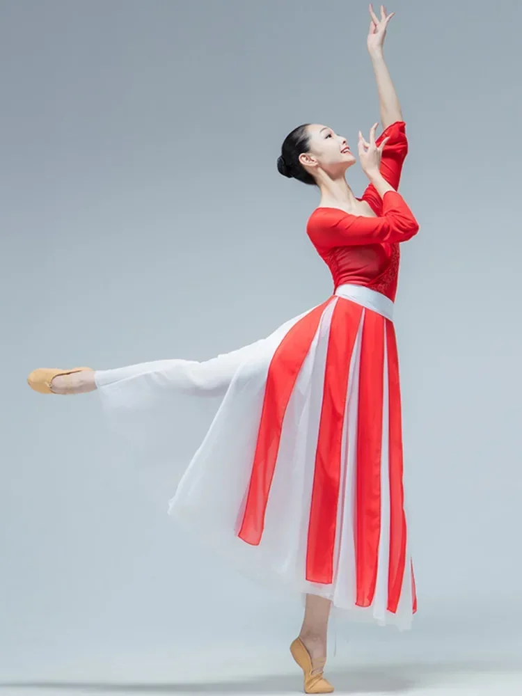 

Long Sleeves Line Dance Clothing Modern Rhinestones Costume Jazz Solid Color Suit Hanfu Women Ballroom Tops Latin Mesh Adult