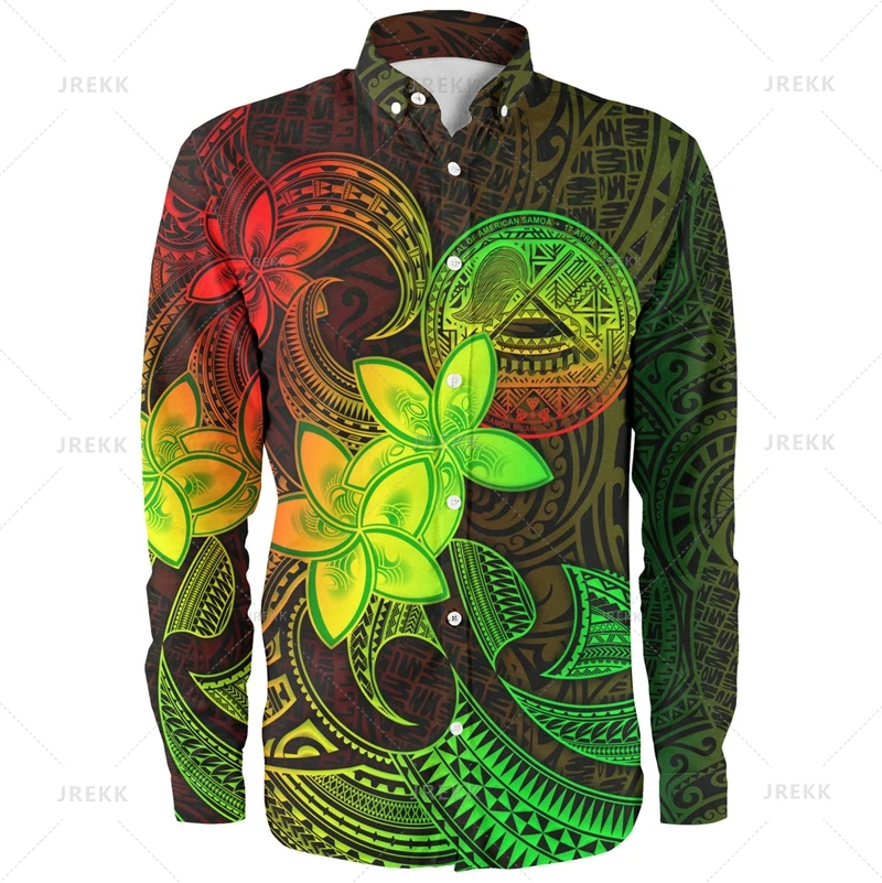 

Small Size Vintage 3D American Samoa Emblem Print Long Sleeve Shirts Men Samoa Ethnic Patterns Graphic Lapel Blouse Women Shirt