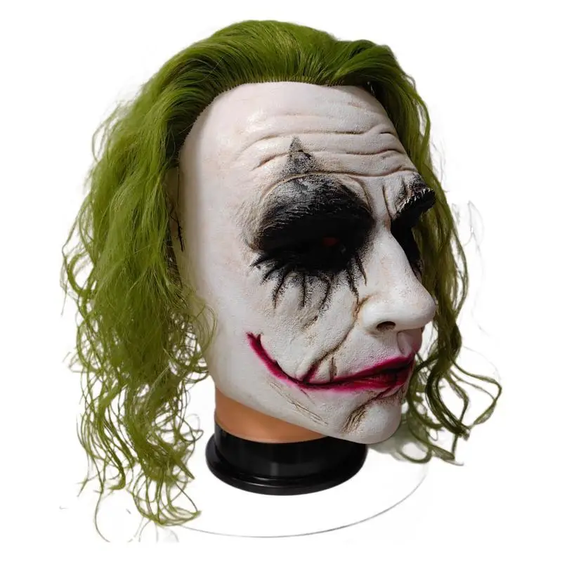 Latex Clown Masks Joker Scary Cosplay Mascaras Green Hair Halloween Carnival Dress Up Party Unisex Adult One Size Bat Knight
