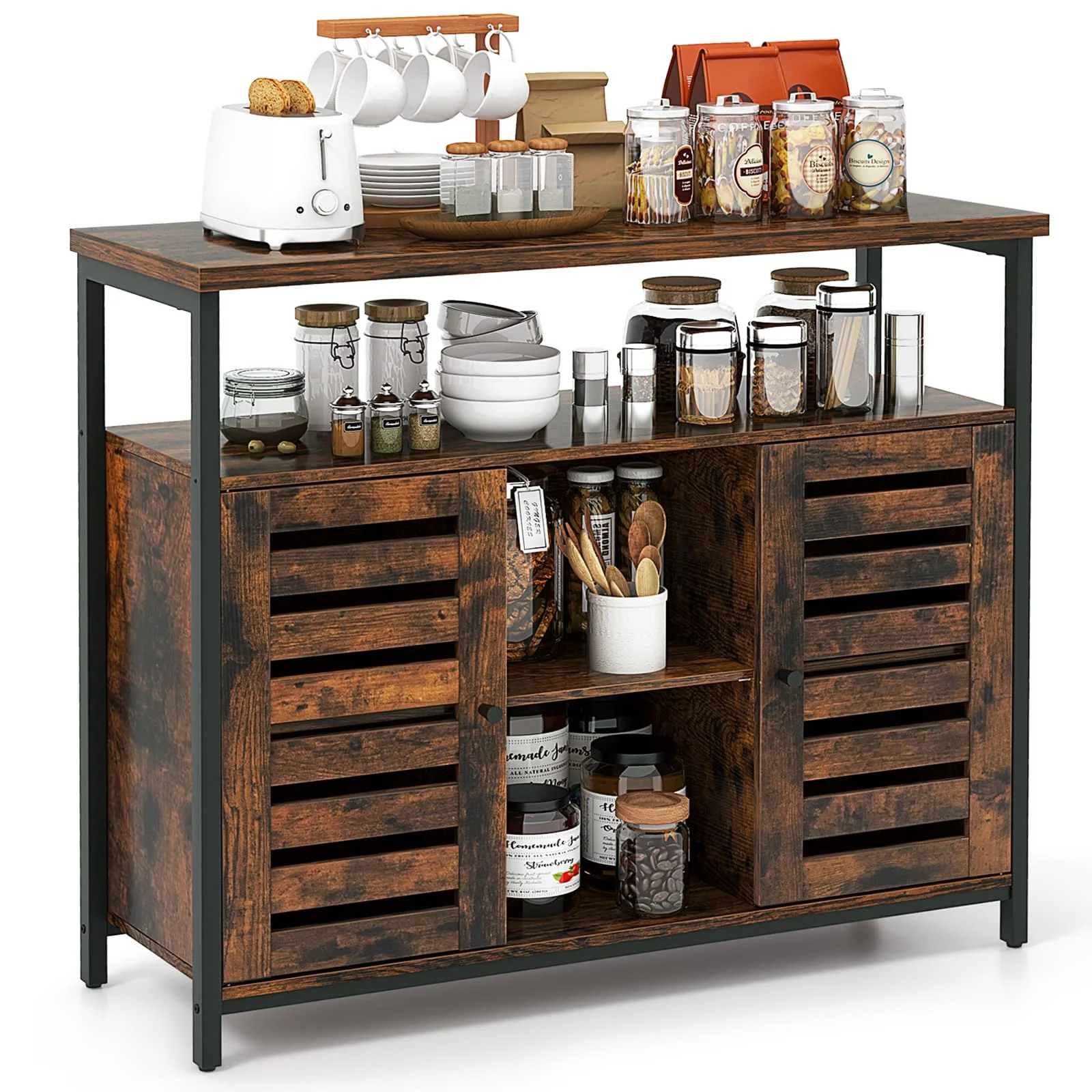 GOFLAME Kitchen Buffet Cabinet Industrial Sideboard Storage Cabinet w/Shelves