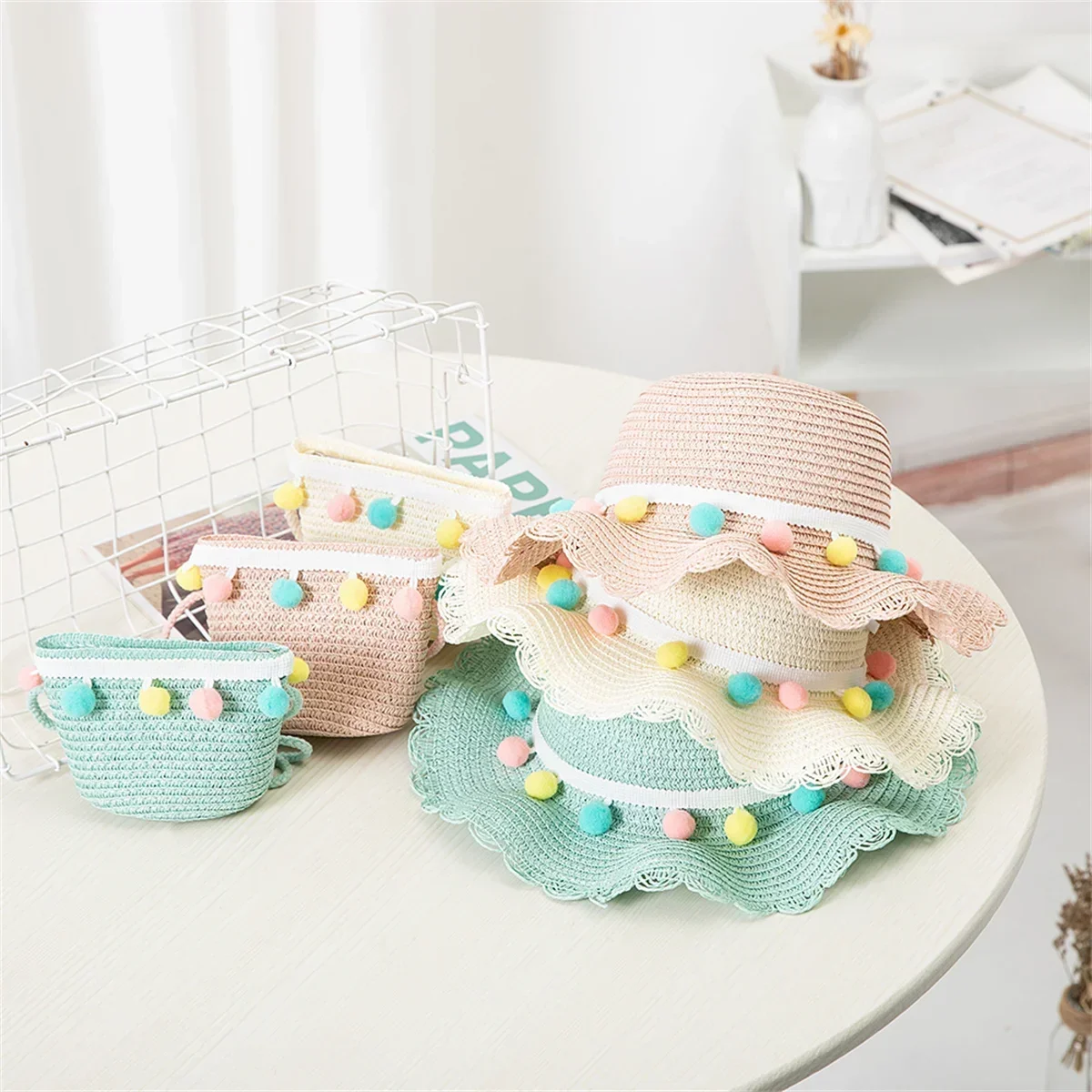 

Kids Girls Summer Fashion Children Sunscreen Sun Hat Straw Hat Bag For Girls Cool Hat Girl Cute Breathable BabyAccessories