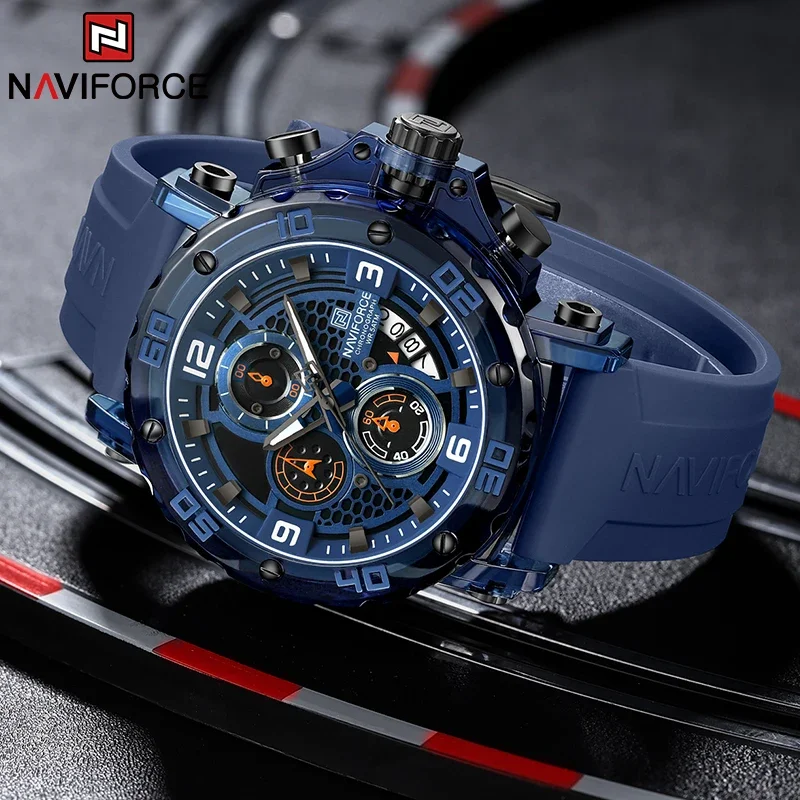 NAVIFORCE แบรนด์แฟชั่นนาฬิกาทหารผู้ชายควอตซ์คุณภาพสูงนาฬิกาโครโนกราฟส่องสว่างกันน้ำนาฬิกาข้อมือผู้ชายนาฬิกาสปอร์ต