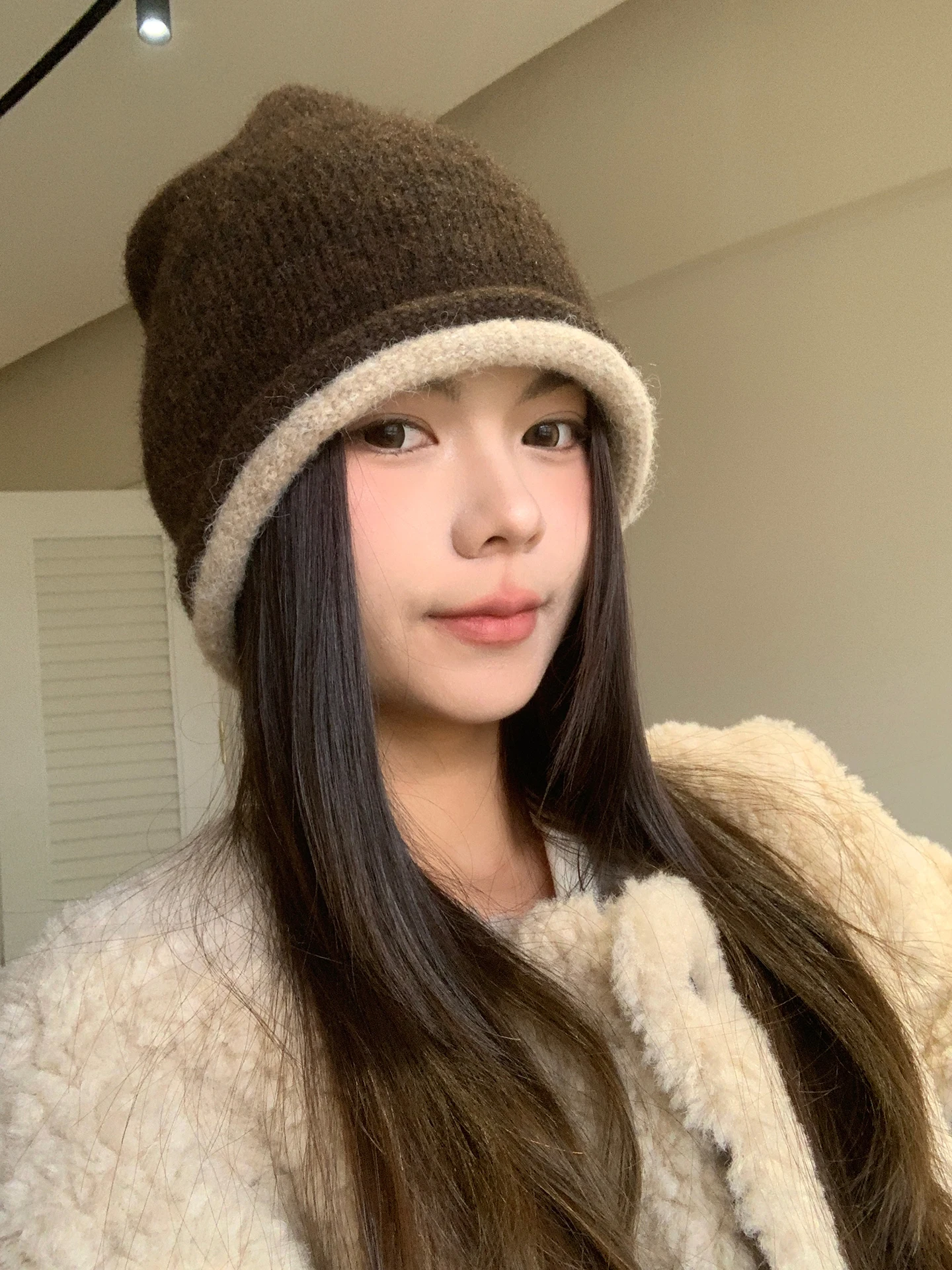 Autumn And Winter Woolen Mixed Knit Pile Hat Korean Style High-End Sense Warm Ear Protection Hooded Hat