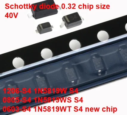 100pcs SMD Schottky diode 0.32 chip size / 40V 1N5819 S4 1N5819W SOD-123 1N5819WS SOD-323 1N5819WT SOD-523 1206 0805 0603