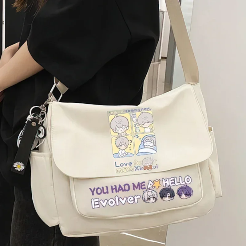 Śliczne Kawaii, czarno-białe, miłość i głębokie miejsce, studenckie dzieci nastolatki, Anime Messenger torby na ramię typu crossbody dla dziewcząt w wieku szkolnym chłopców