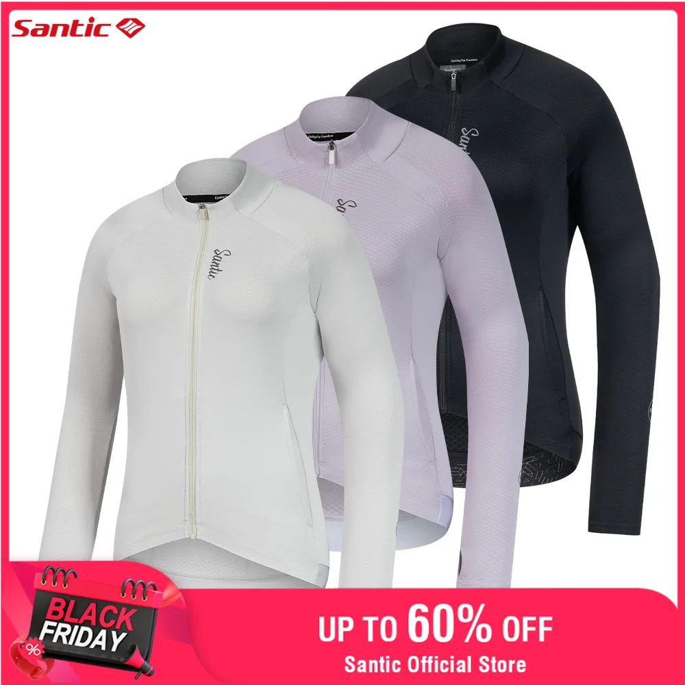 

Santic Cycling Jackets Women's Bike Jackets Fleece Long Sleeved Cycling Jerseys Warm and Fully Zippered with Pockets KL25C01191