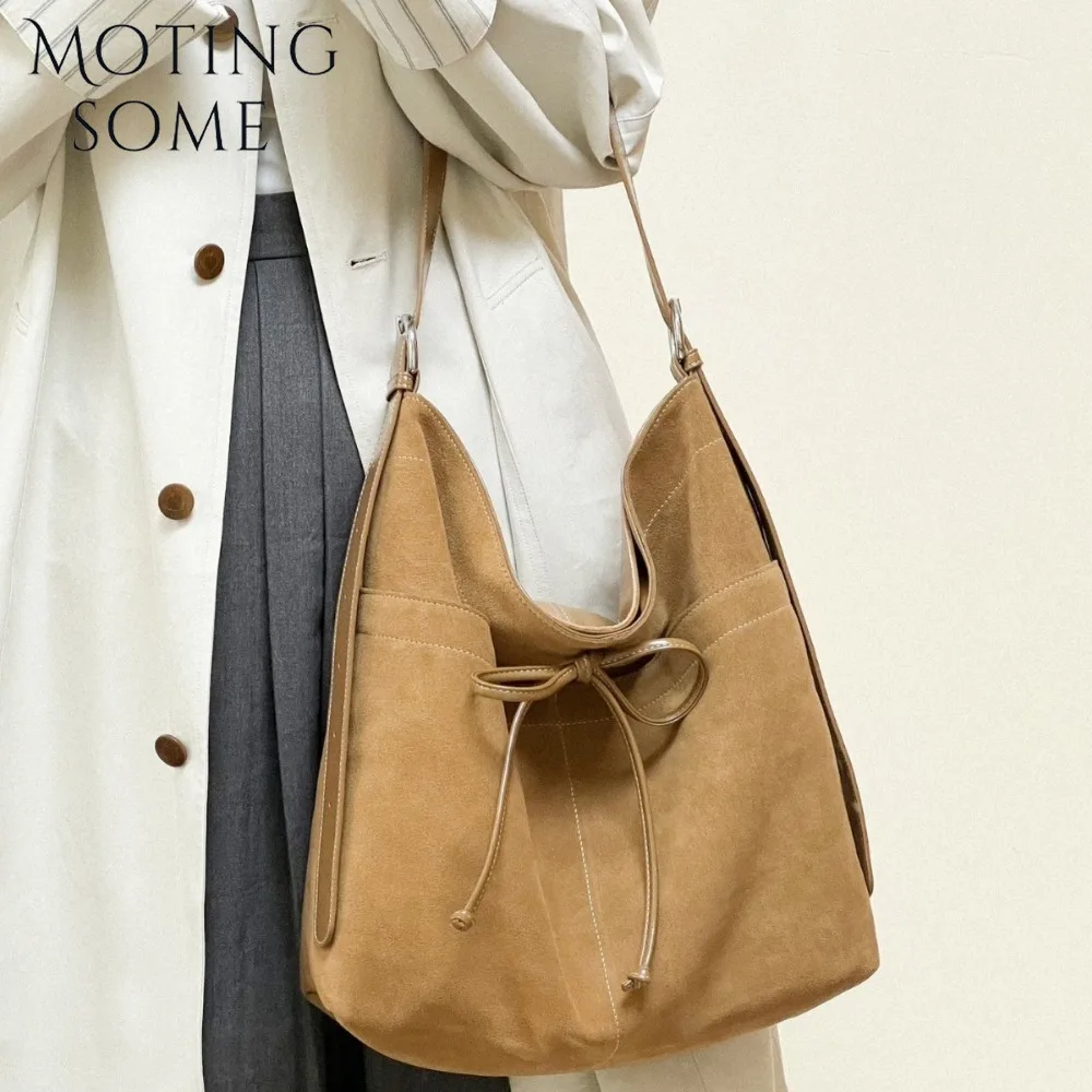 Motingsome Autumn Bags Luxury Suede Bag for Women Handbag and Purses Retro Causal Tote Milled Leather Soft Shoulder Bags 2024