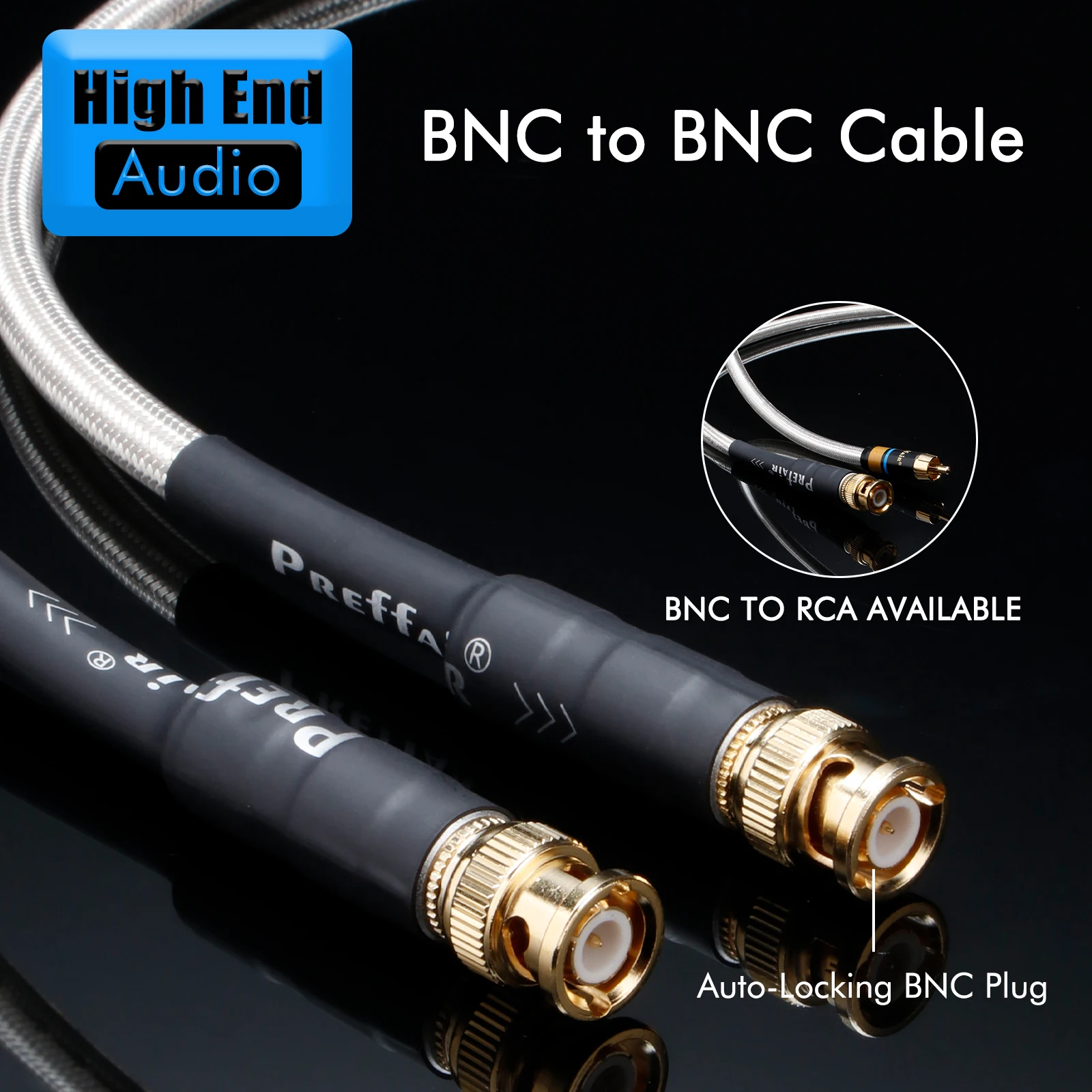 Preffair OCC Silver Plated BNC Male to RCA Male 75 Ohm Video Cable Coaxial BNC Extension Cable for CCTV Camera Accessories