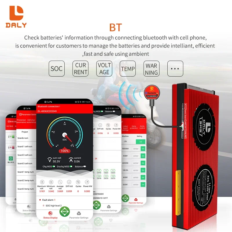 Daly Smart BMS Lifepo4 Li-ion Accessories 3s-24s 30A-500A 4s 8s 16s Touch Control Screen LCD Display And BT CAN BUS Light Board