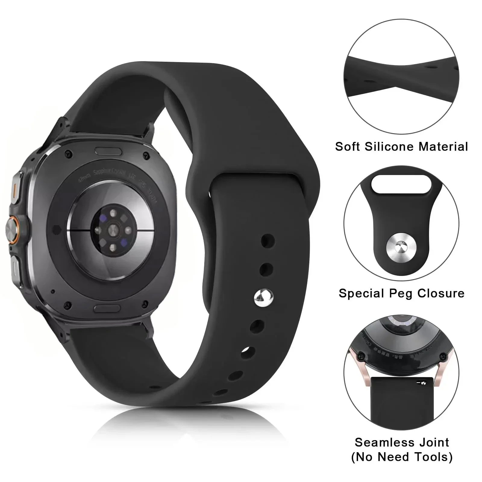 Correa de silicona para Samsung Galaxy Watch 7, accesorio de pulsera Ultra deportiva, repuesto de banda de 47mm