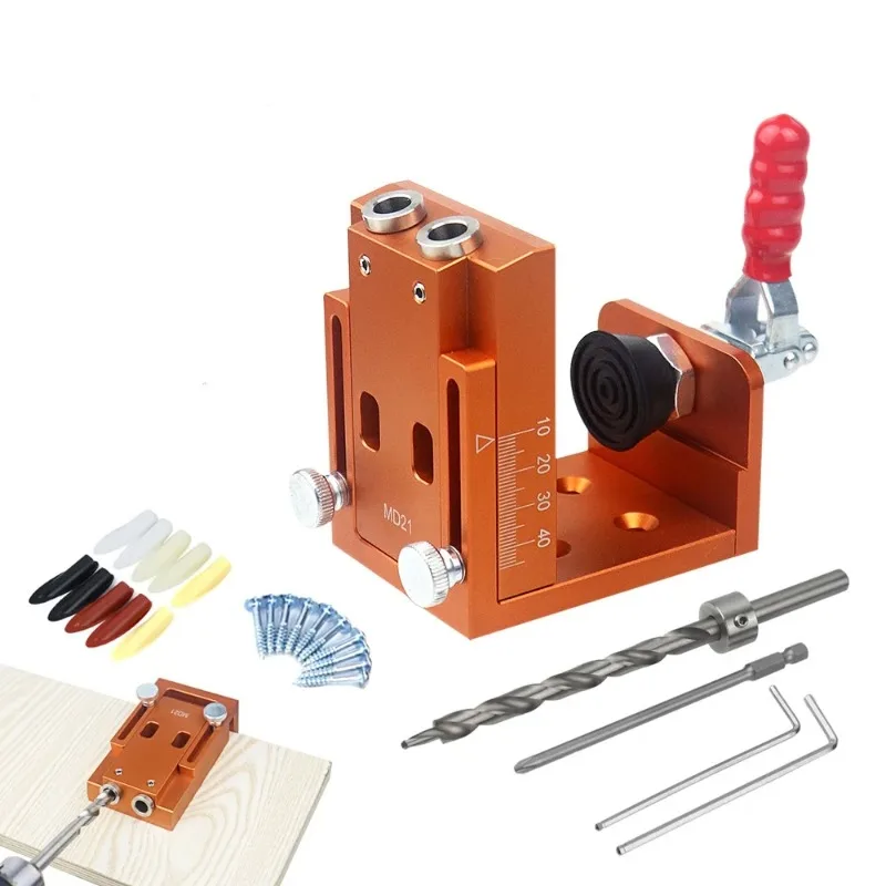Woodworking Pocket Hole Jig Kit 15 Degree Angle Drill Guide Jig Adjustable Woodworking Oblique Hole Locator with Step Drills