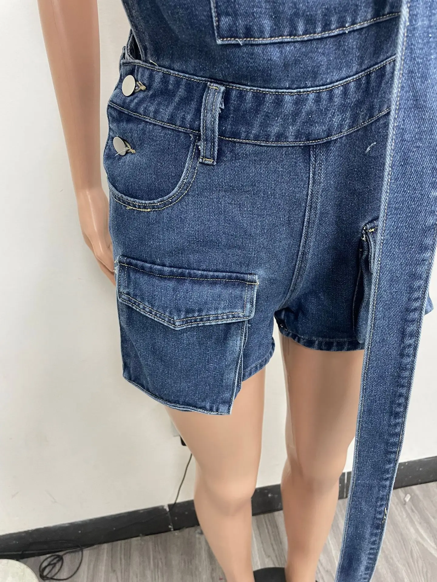 Denim Overalls Women Suspenders Jeans One Piece Casual Slim Y2k Pockets Streetwear Tight High Waist Rompers Summer Short Pants