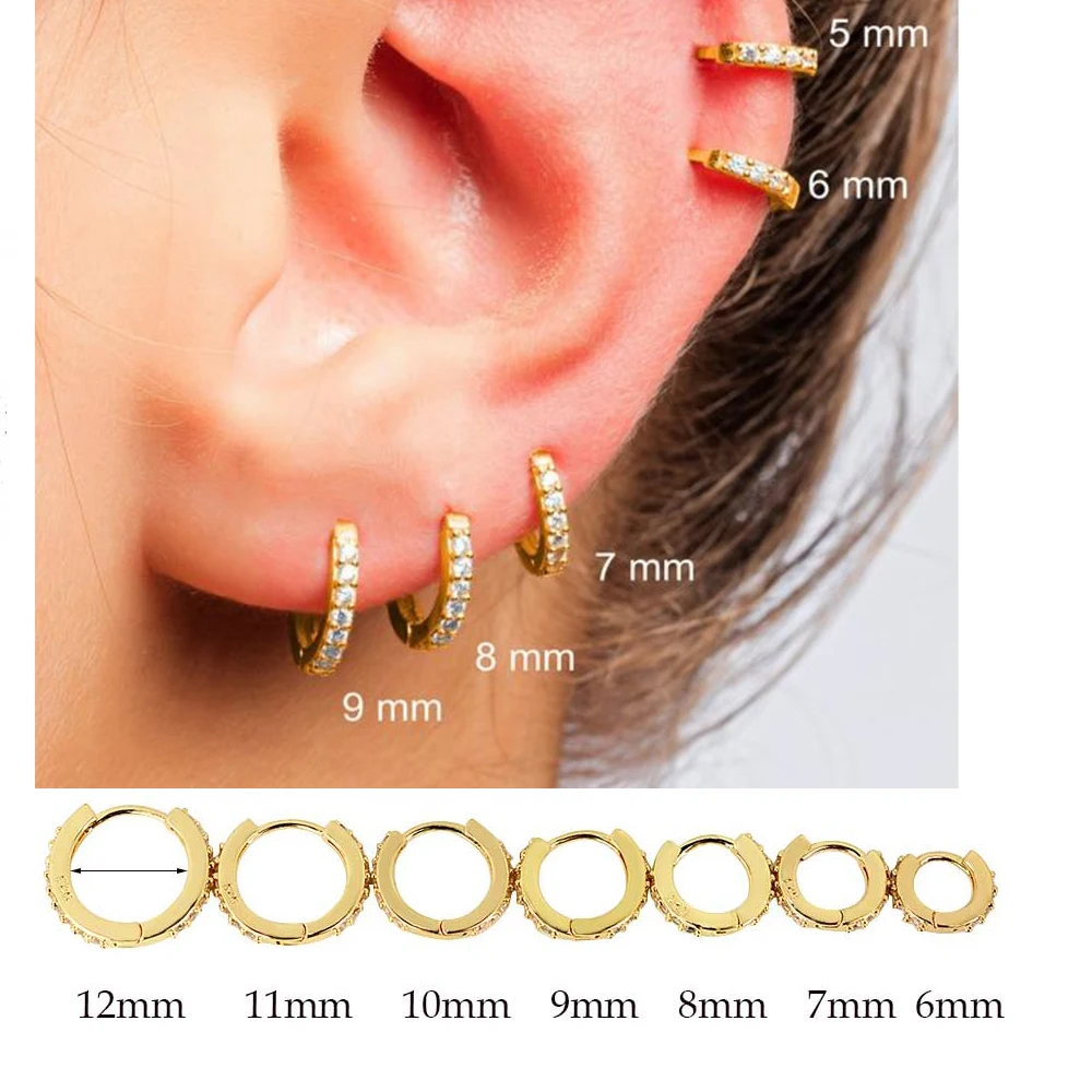 Tiny Snug Minimalist Huggies Dainty Hoop Earrings Cartilage Small Rook Helix Piercing Tragus Earlobe Stainless Steel Pave Ring