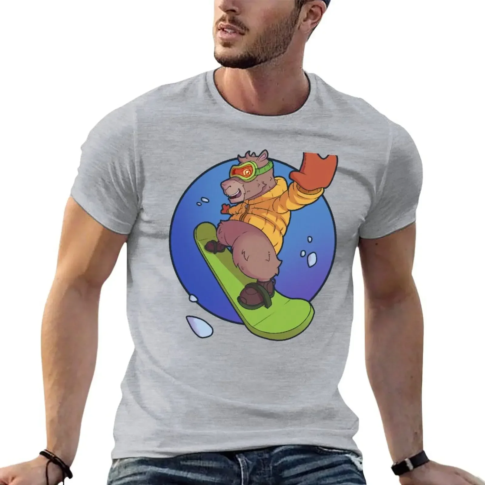 Snowboard capybara T-shirt boys animal print heavyweights customs design your own funny t shirts for men