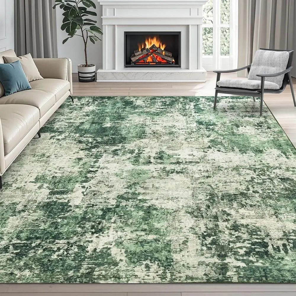

Green 8x10 Area Rug - Washable, Foldable, Non-Slip for Bedroom, Living Room, and Under Dining Table