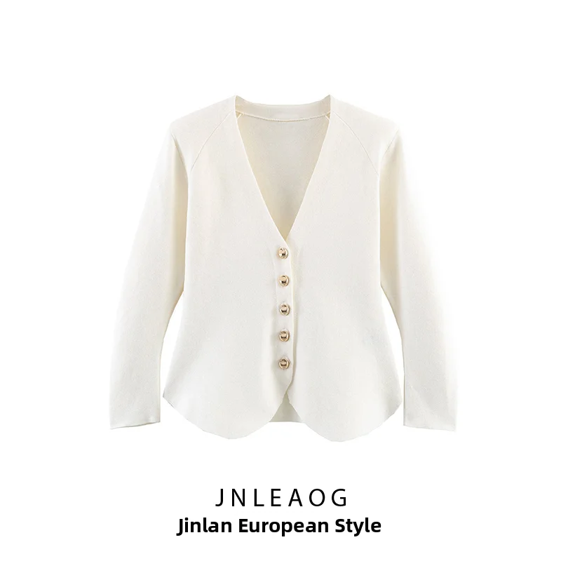 Spring New Style Women's Slim Fit Jacket with Shoulder Pads Versatile Outerwear Polyester Fabric Long Sleeve Regular Length