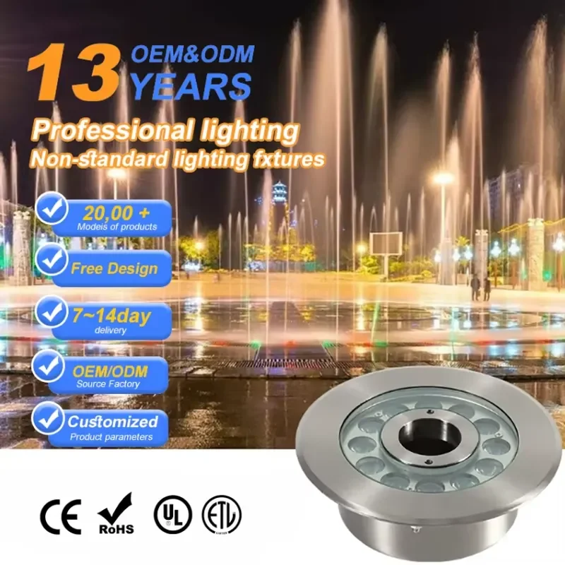 Colorful Warm White RGB IP68 Stainless Steel LED Fountain Light for Outdoor Garden with Music Sync for all fountain models