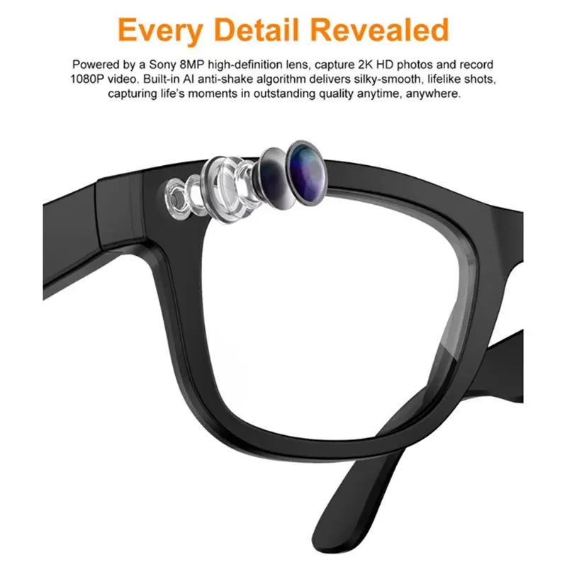 ABJF-AI Smart Shooting Glasses 8MP HD Camera Real Time Translation Video Recorder EIS Anti-Shake Eyewear For Travel Vlog